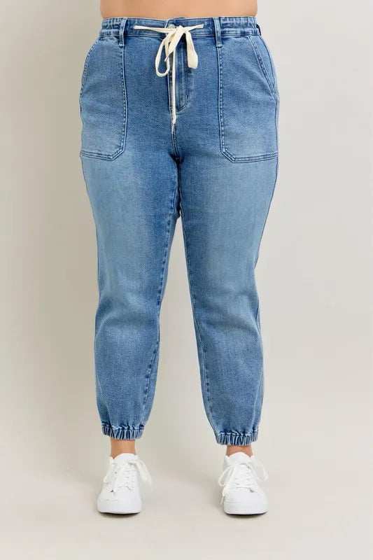 Judy Blue Full Size High Waist Denim Jogger Plus Size - Trendsi - Flyclothing LLC