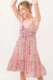 And The Why Tied Front Smocked Back Tiered Boho Printed Dress - Trendsi - Flyclothing LLC