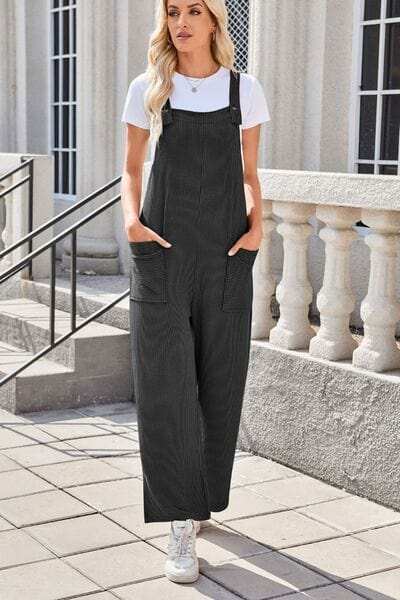 Lovelet Square Neck Wide Strap Overalls with Pockets - Trendsi - Flyclothing LLC