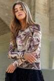 J.NNA Marble Design Long Sleeve Mesh Top - Trendsi - Flyclothing LLC