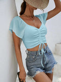 Drawstring Short Sleeve Crop Top - Trendsi - Flyclothing LLC