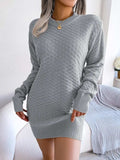 Round Neck Long Sleeve Mini Sweater Dress - Trendsi - Flyclothing LLC