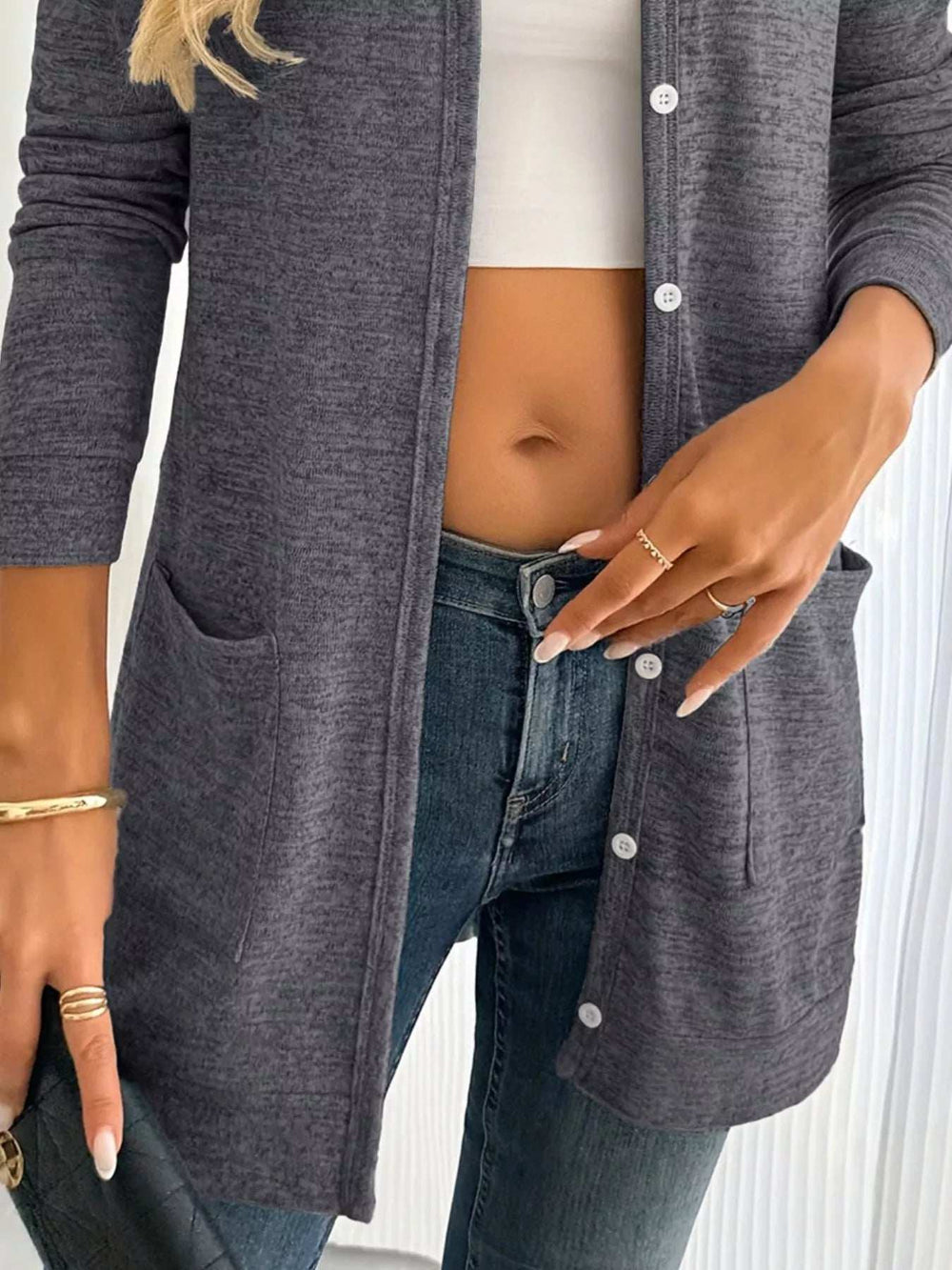 Open Front Longline Cardigan with Side Pockets - Trendsi - Flyclothing LLC