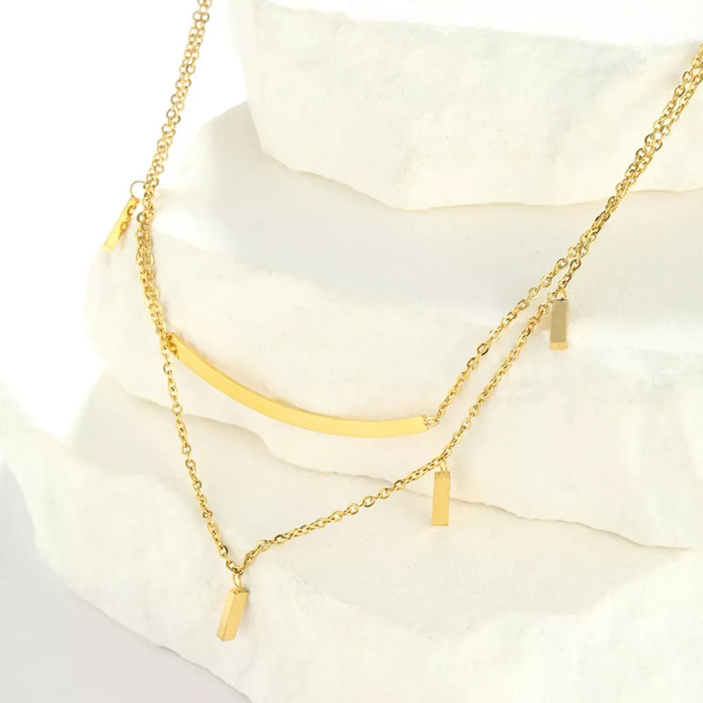 18K Gold-Plated Double Layered Necklace - Trendsi - Flyclothing LLC