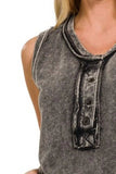 Zenana Washed Half-Button Raw Edge Sleeveless Henley Top - Trendsi - Flyclothing LLC