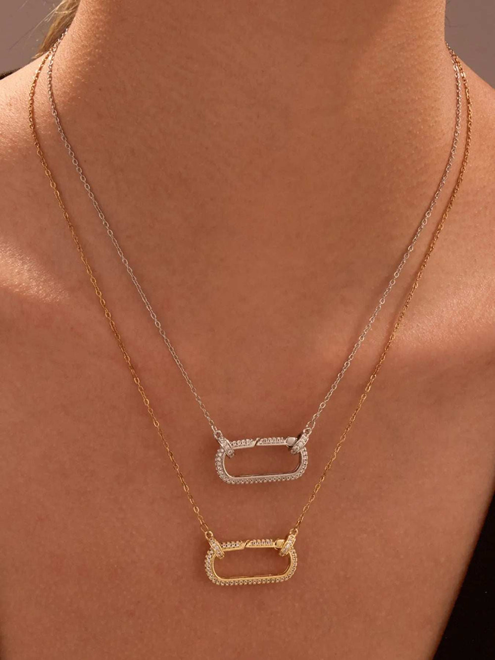 Stainless Steel Zircon Rectangle Pendant Necklace - Trendsi - Flyclothing LLC