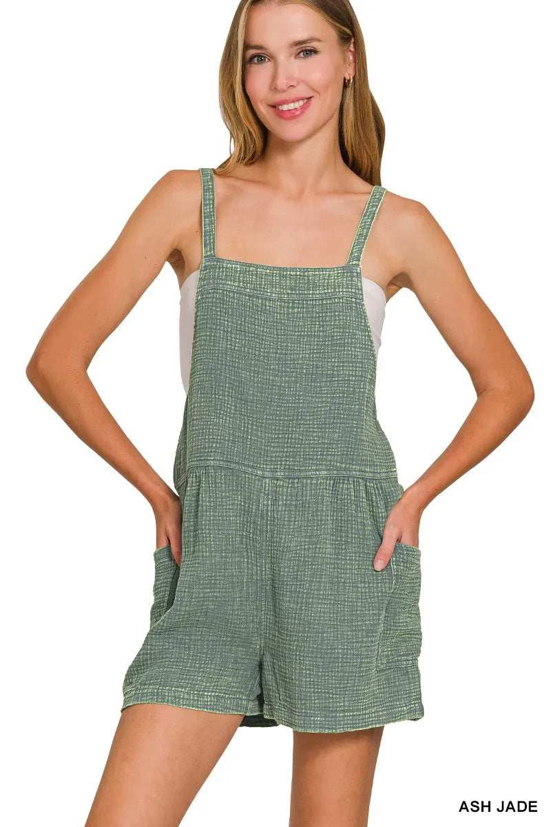 Zenana Washed Double Gauze Tie Back Rompers - Trendsi - Flyclothing LLC