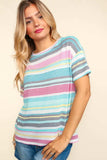 Haptics Waffle Stripe Short Sleeve T-Shirt - Trendsi - Flyclothing LLC
