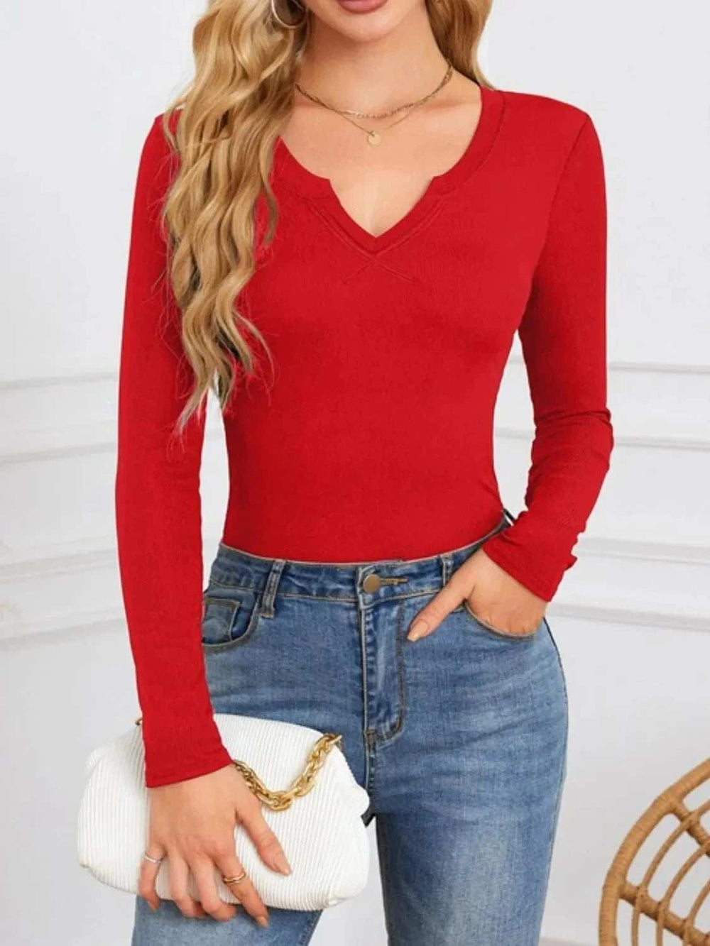 Notched Long Sleeve T-Shirt - Trendsi - Flyclothing LLC