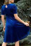 Velvet Round Neck Puff Sleeve Dress - Trendsi - Flyclothing LLC