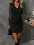 Ruched Surplice Long Sleeve Dress - Trendsi - Flyclothing LLC