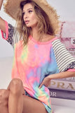 BiBi Tie Dye French Terry Top With Stripe Raglan - Trendsi - Flyclothing LLC