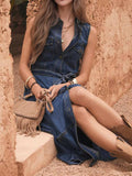Button Front Sleeveless Denim Dress - Trendsi - Flyclothing LLC