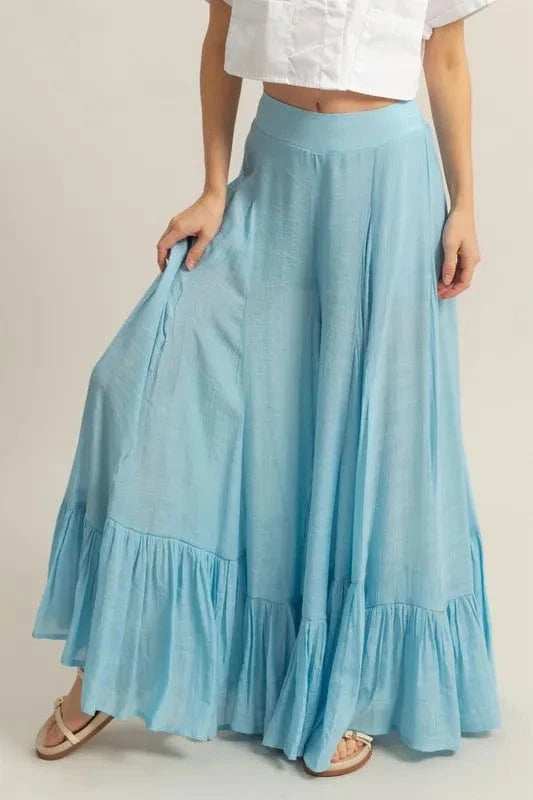 HYFVE High-Waist Ruffle Flared Wide Leg Pants - Trendsi - Flyclothing LLC