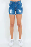 American Bazi High Waist Distressed Frayed Denim Shorts - Trendsi - Flyclothing LLC