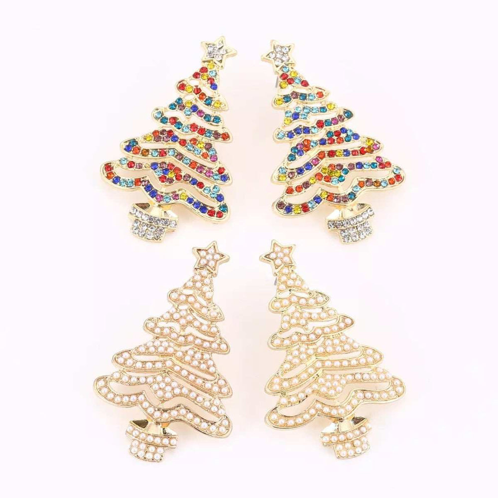 Christmas Tree Rhinestone Earrings - Trendsi - Flyclothing LLC