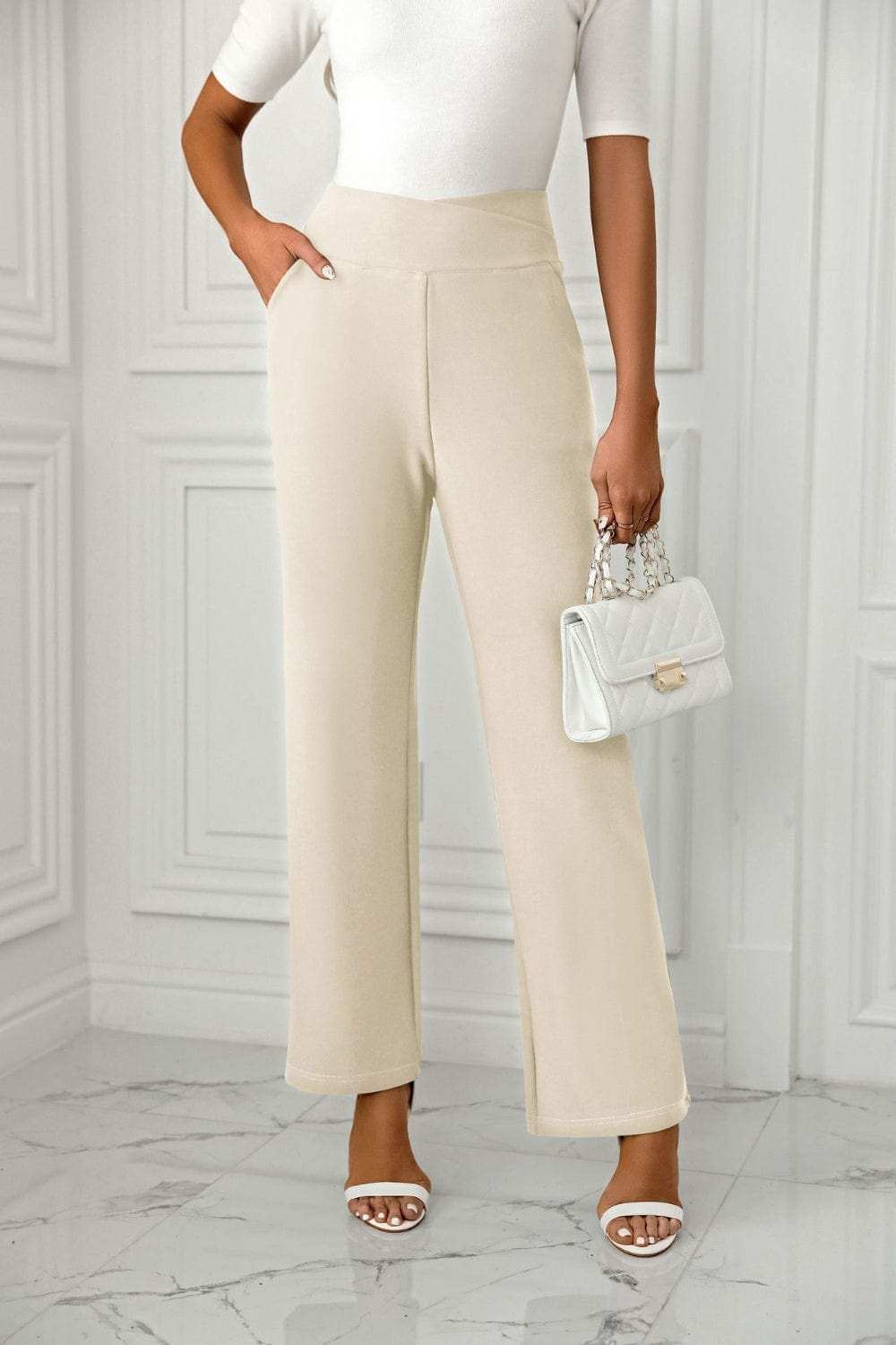 High Waist Straight Leg Pants - Trendsi - Flyclothing LLC