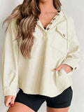 Drawstring Half Button Long Sleeve Hoodie - Trendsi - Flyclothing LLC