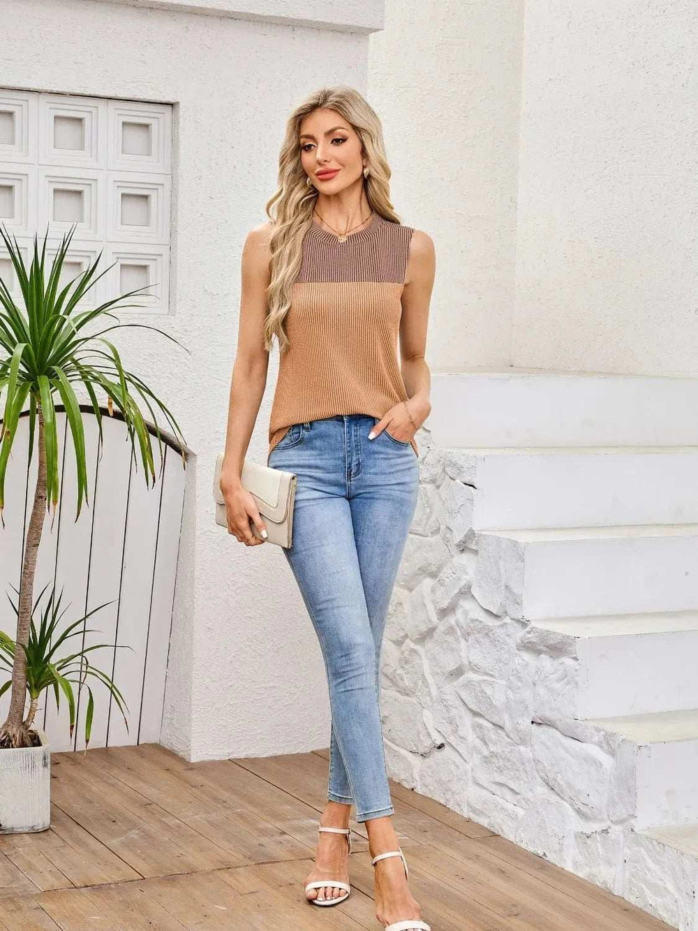 Textured Round Neck Tank - Trendsi - Flyclothing LLC