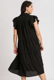 Umgee Full Size Johnny Collar Ruffle Cap Sleeve Tiered Dress Plus Size - Trendsi - Flyclothing LLC
