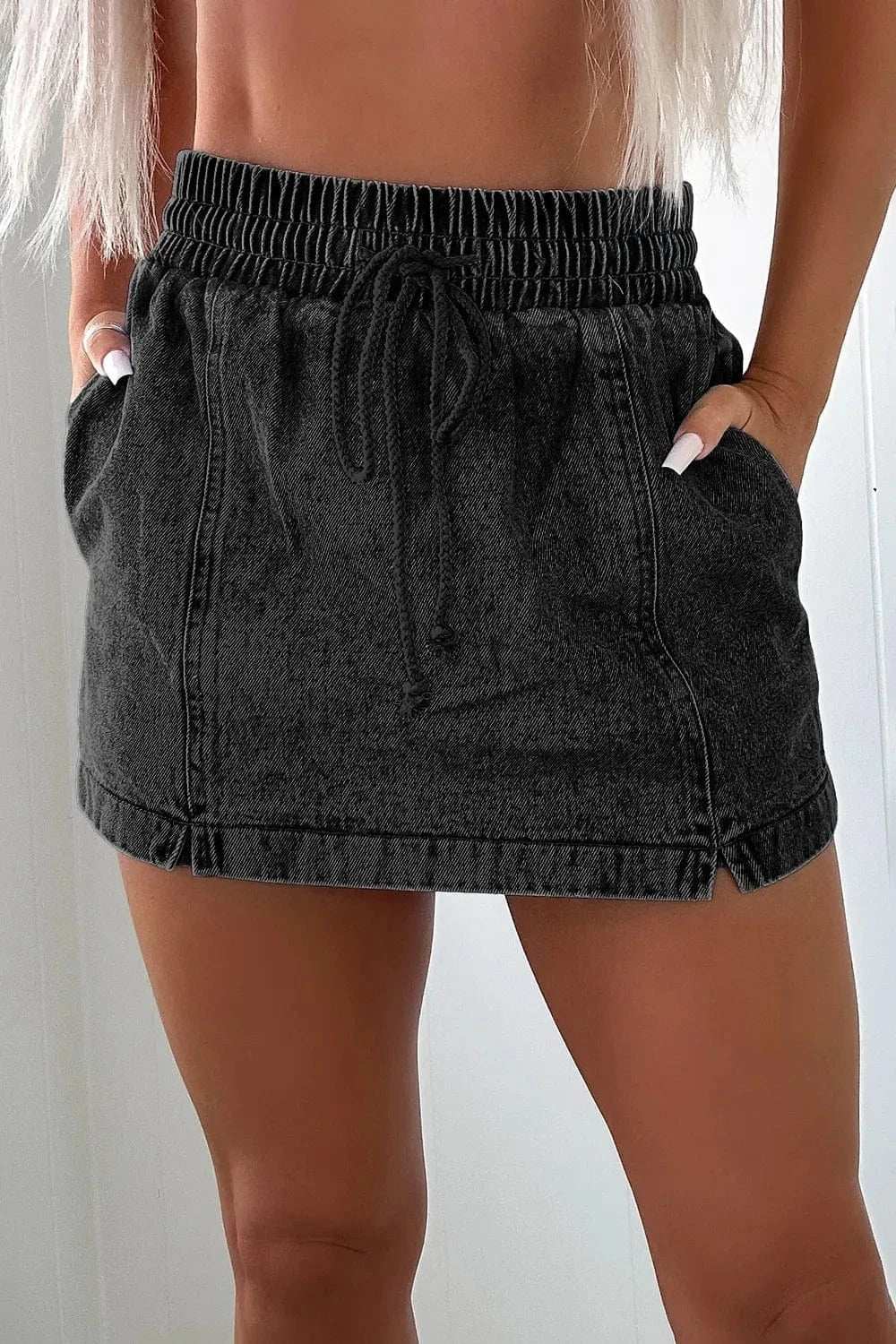 Drawstring High Waist Denim Shorts - Trendsi - Flyclothing LLC
