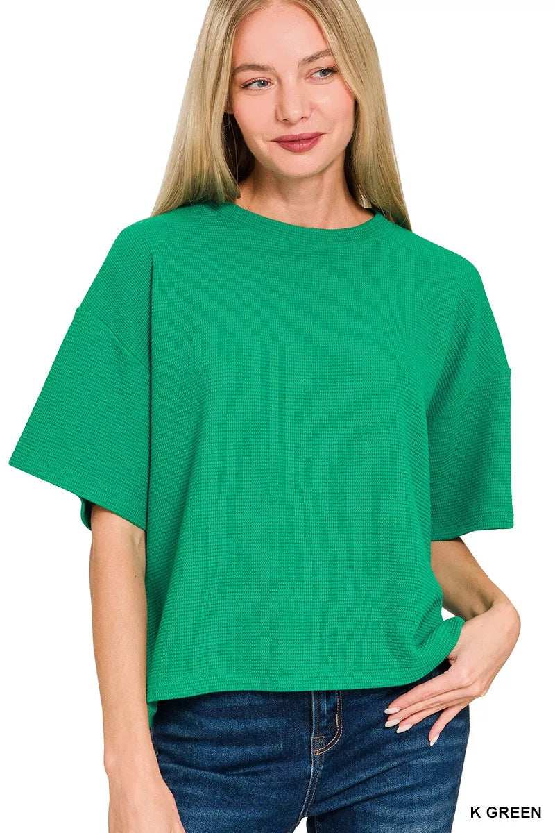 Zenana Full Size Double Knit Side Slits Hi Low Short Sleeve Top Plus Size - Trendsi - Flyclothing LLC