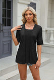Texture Square Neck Short Sleeve Blouse - Trendsi - Flyclothing LLC