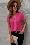 Full Size Notched Short Sleeve Blouse - Trendsi - Flyclothing LLC