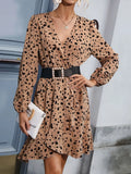 Leopard Surplice Wrap Mini Dress - Trendsi - Flyclothing LLC