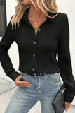 Textured Collared Neck Long Sleeve Shirt - Trendsi - Flyclothing LLC