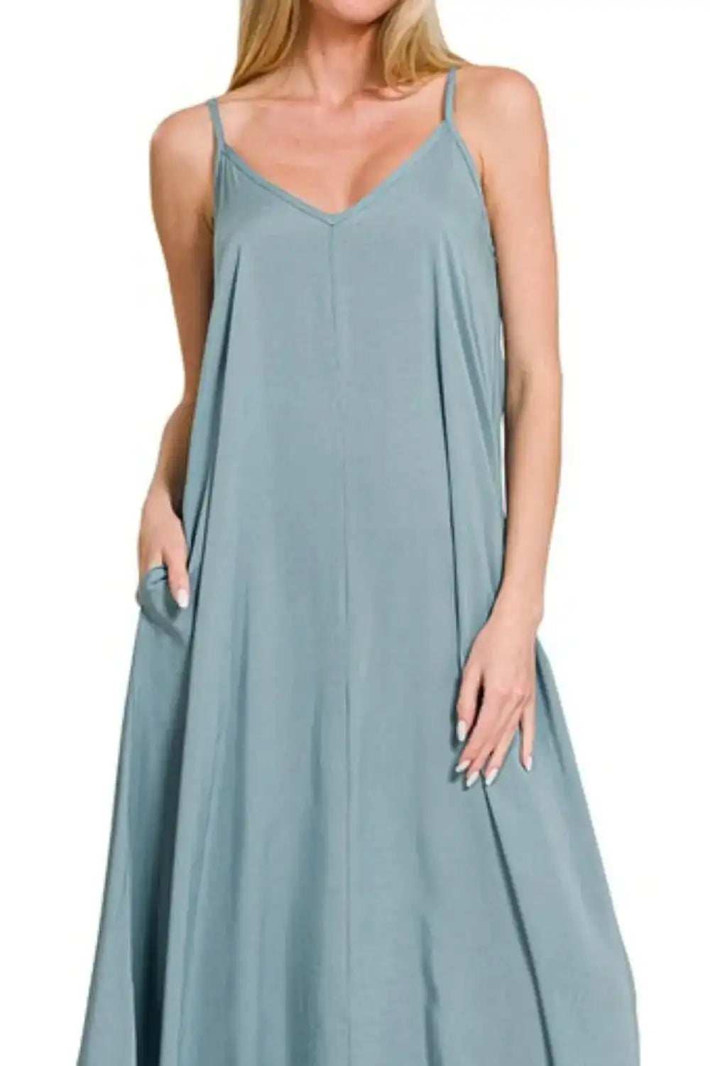 Zenana Woven Arc Hem Cami Dress With Flowy Pockets - Trendsi - Flyclothing LLC