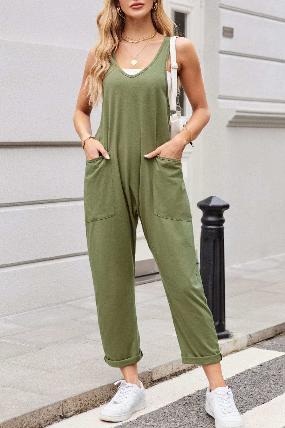 Lovelet V-Neck Wide Strap Overalls - Trendsi - Flyclothing LLC