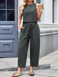 Lovelet Plaid Round Neck Sleeveless Top and Pants Set - Trendsi - Flyclothing LLC