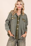 Mittoshop Mineral Washed Plaid Button Down Shacket - Trendsi - Flyclothing LLC