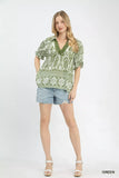 Umgee Two Tone Boarder Print Top - Trendsi - Flyclothing LLC