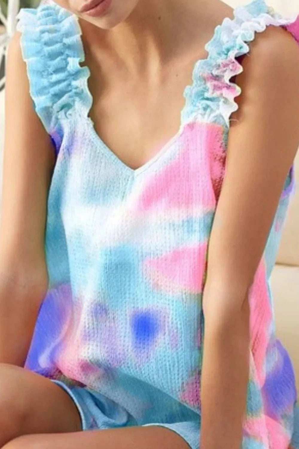 BiBi Tie Dye Printed Textured Woven with Ruffled - Trendsi - Flyclothing LLC