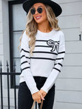 Striped Round Neck Long Sleeve Sweater - Trendsi - Flyclothing LLC