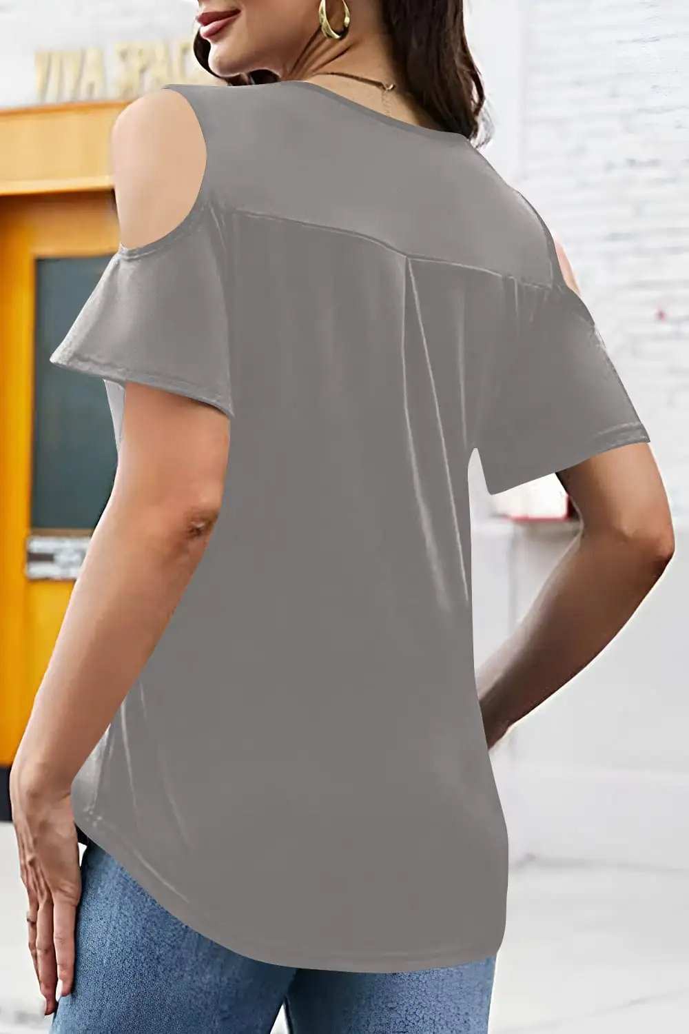 Full Size Half Zip Cold Shoulder Top - Trendsi - Flyclothing LLC