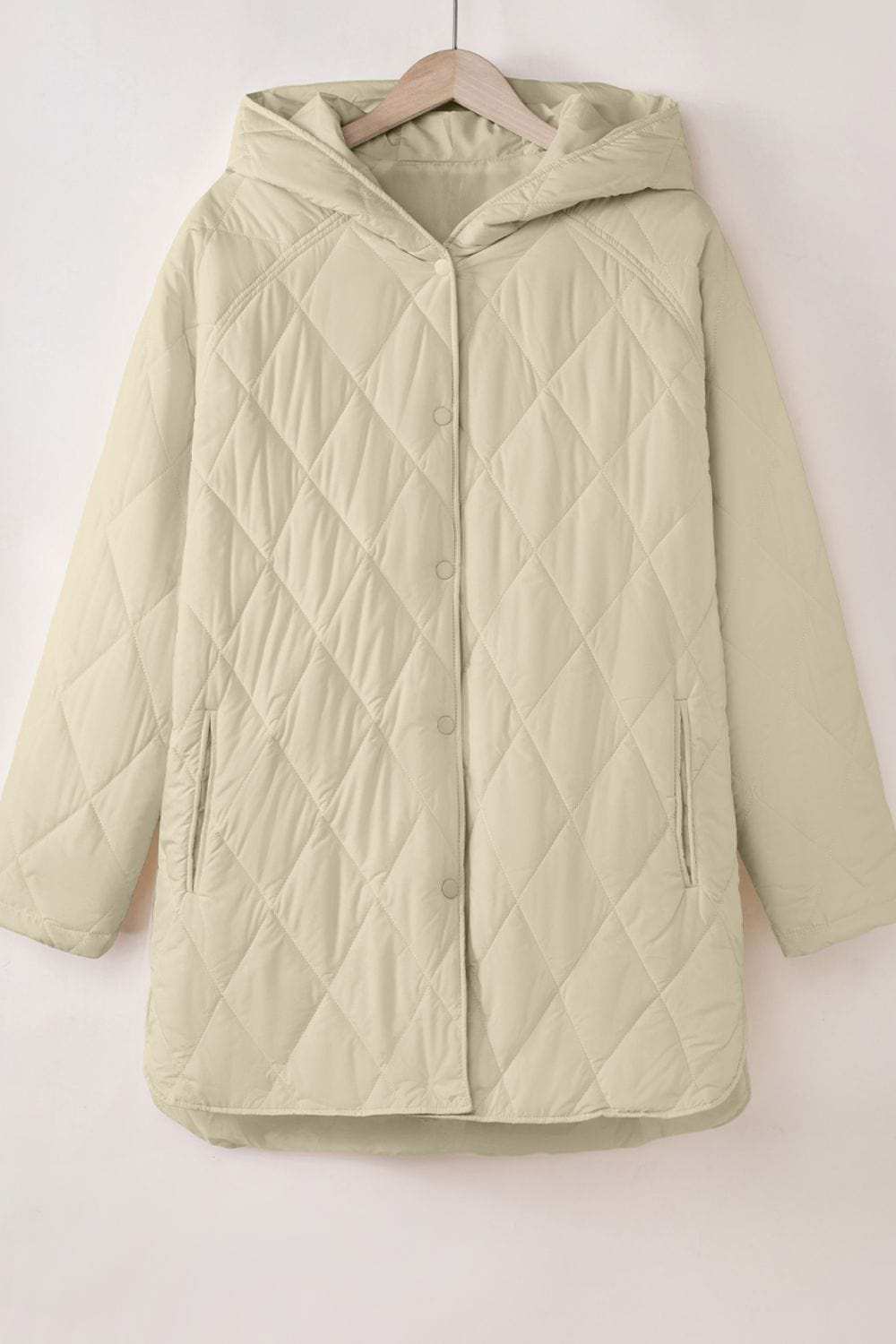 Snap Down Long Sleeve Quilted Winter Coat - Trendsi - Flyclothing LLC