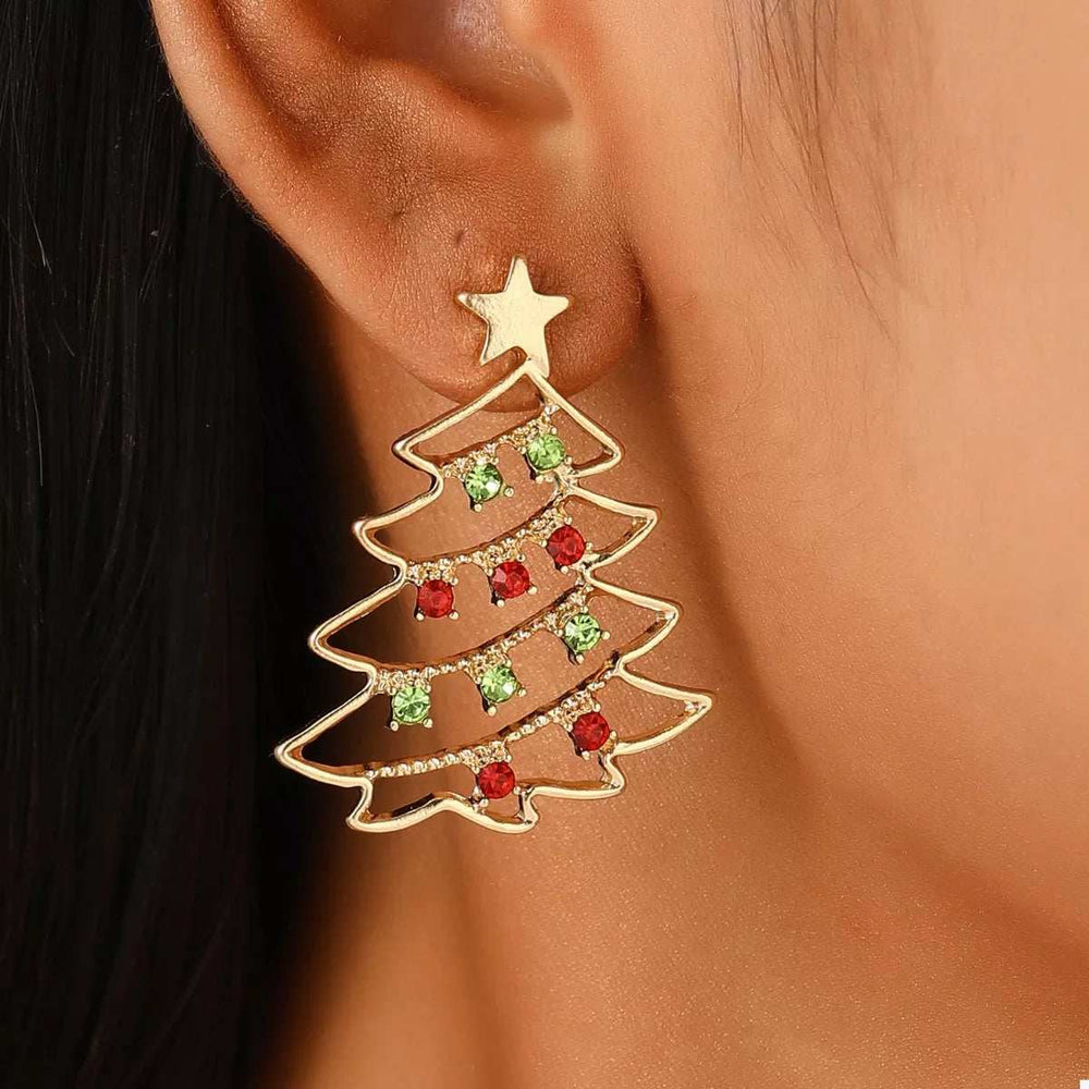18K Gold-Plated Christmas Tree Earrings - Trendsi - Flyclothing LLC