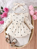 Children's Heart Print Ruffle Trim Bodysuit Dress with Headband - Trendsi - Flyclothing LLC
