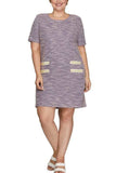 She + Sky Full Size Short Sleeve Pearl Studded Trim Knit Tweed Dress Plus Size - Trendsi - Flyclothing LLC