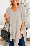 Slit V-Neck Half Sleeve Knit Top - Trendsi - Flyclothing LLC