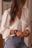 Lace Trim V-Neck Blouse - Trendsi - Flyclothing LLC