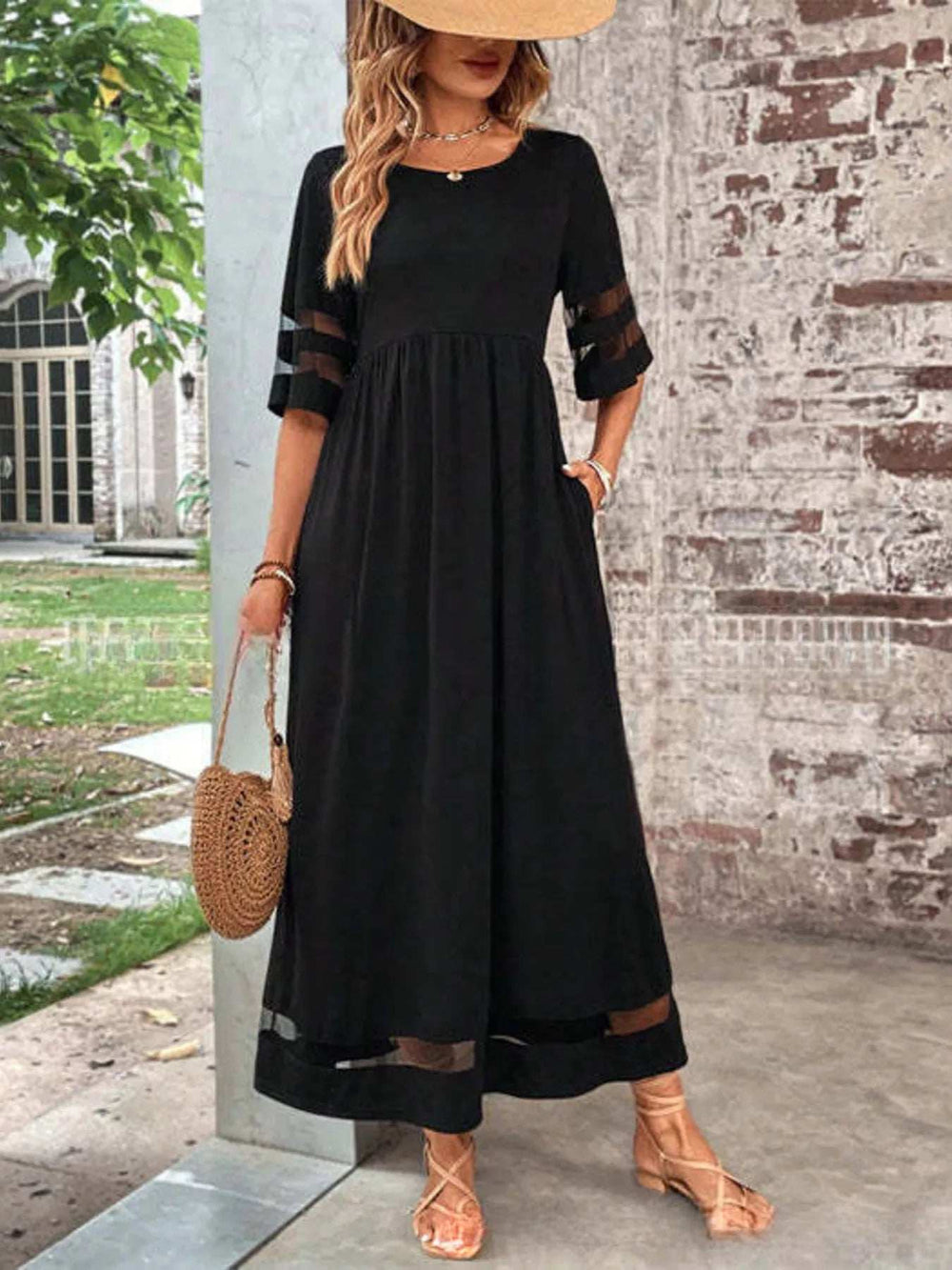 Full Size Round Neck Half Sleeve Dress Plus Size - Trendsi - Flyclothing LLC
