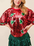 Sequin Round Neck Half Sleeve Top - Trendsi - Flyclothing LLC
