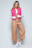 Snobbish Snap Down Quilted Crop Vest - Trendsi - Flyclothing LLC