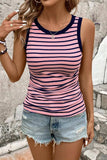 Striped Contrast Round Neck Tank - Trendsi - Flyclothing LLC
