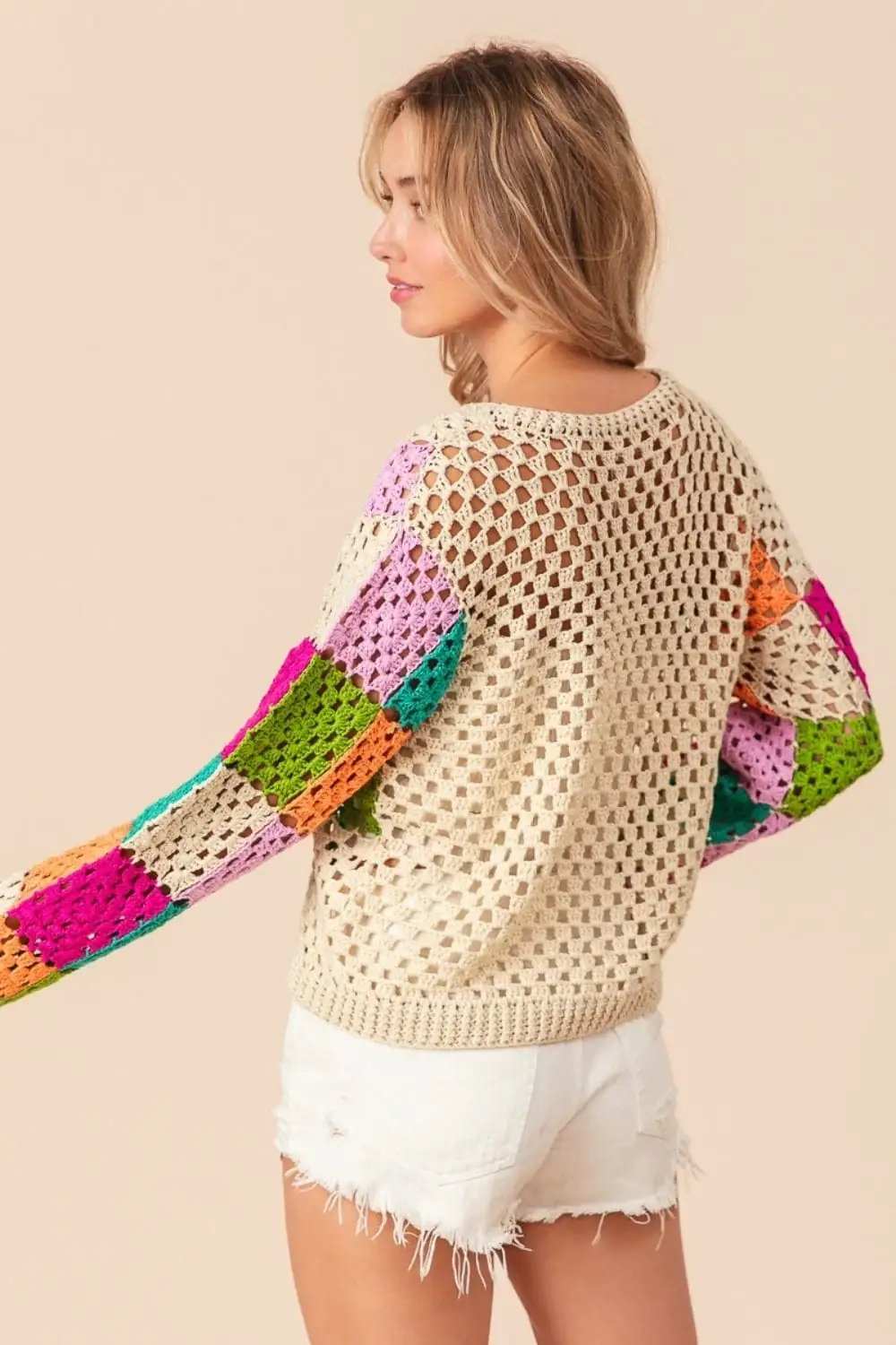 BiBi Multi Color Checkered Long Sleeve Knit Top - Trendsi - Flyclothing LLC