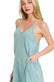 Zenana Acid Crinkle Washed Spaghetti Strap Romper - Trendsi - Flyclothing LLC